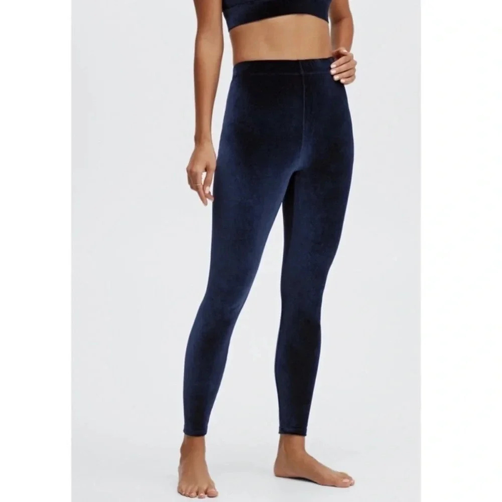 Fabletics Navy Velour Velvet Leggings